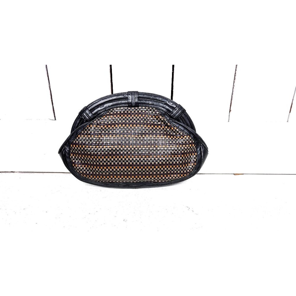 Vintage checkered leather clutch shoulder bag purse